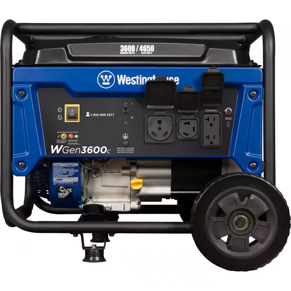 4,650/3,600-Watt Recoil Start Gas Powered Portable Generator with Wheel and Handle Kit, CO Sensor
