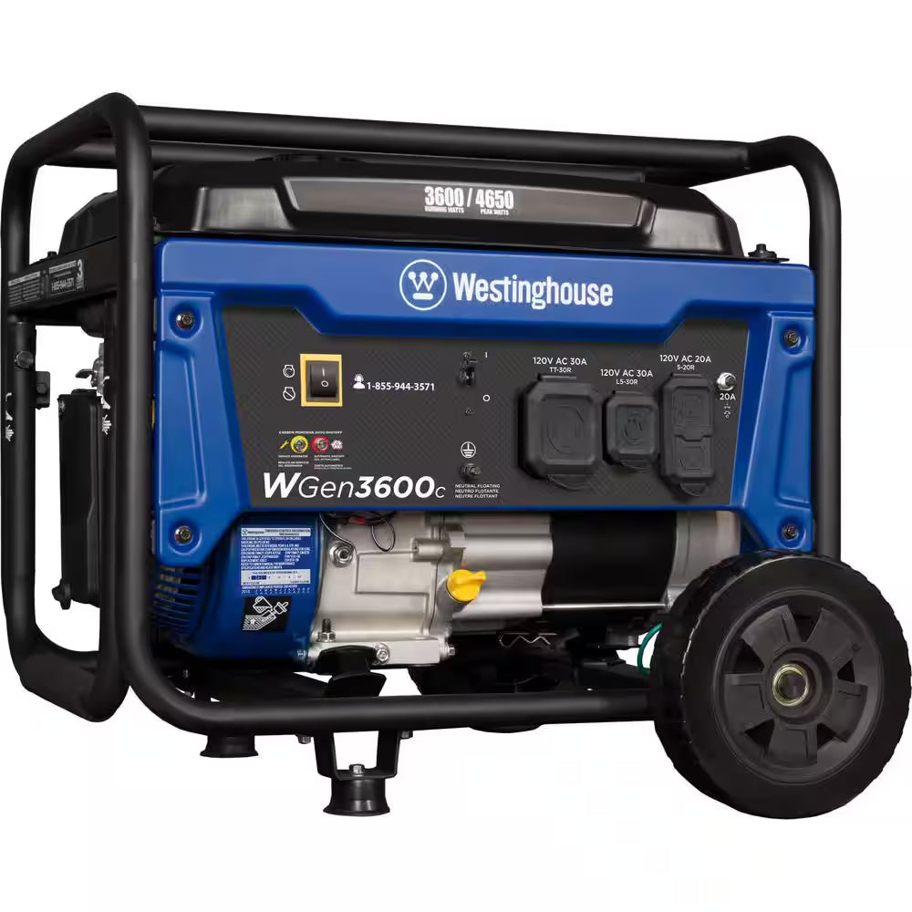 4,650/3,600-Watt Recoil Start Gas Powered Portable Generator with Wheel and Handle Kit, CO Sensor